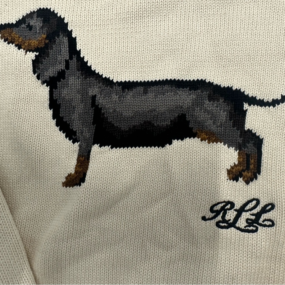 NWOT Ralph Lauren Cream Crewneck Sweater with Dachshund Intarsia - Picture 4 of 7